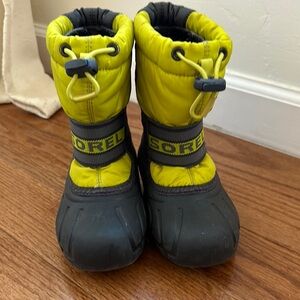 Sorel Yellow and Black Waterproof Boots with Drawstring Closure